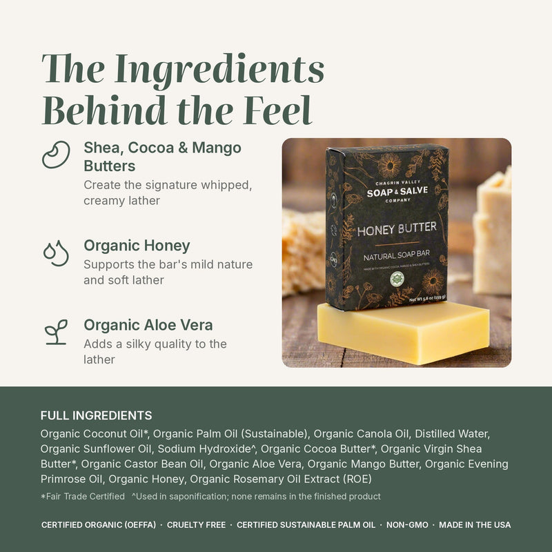 Chagrin Valley Soap & Salve Natural Soap: Honey Butter Soap Seashell Full Bar 5.8 oz,Travel Size Bar 1.7 oz