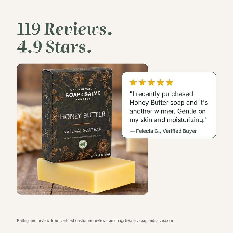 Chagrin Valley Soap & Salve Natural Soap: Honey Butter Soap Seashell Full Bar 5.8 oz,Travel Size Bar 1.7 oz