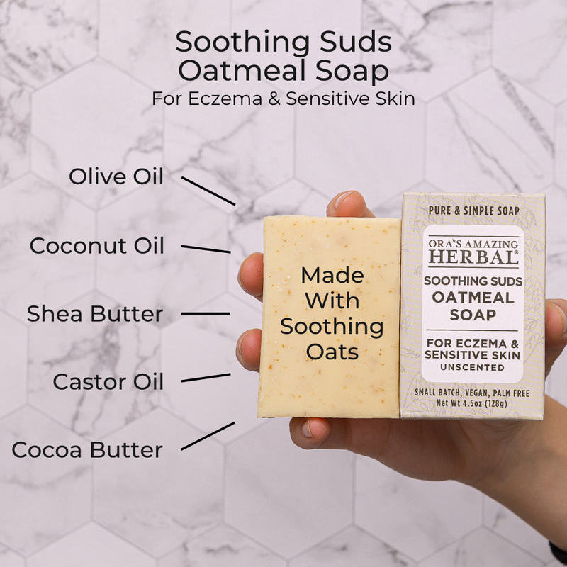 Ora's Amazing Herbal Soothing Suds Oatmeal Soap for Eczema & Sensitive Skin Soap Light Gray Just The Soap Bar,With Organic Cotton Soap Saver Bag
