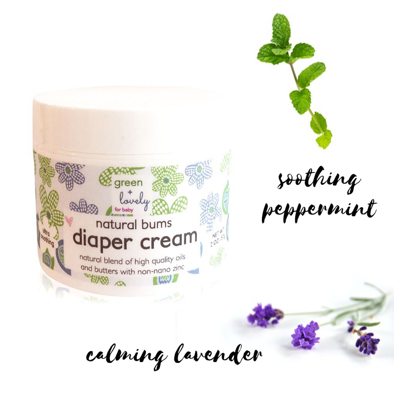 Green + Lovely Natural Bums Diaper Rash Cream - Effective Natural Diaper Cream - 2 oz. Natural Bums Diaper Rash Cream Organic Antique White