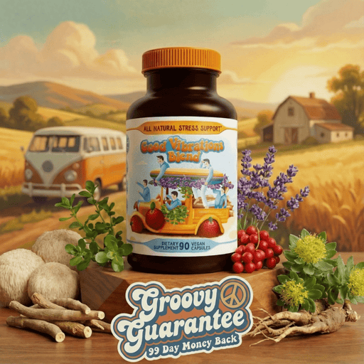 Hippie Farms Stress Support - Good Vibrations Blend - Ashwagandha, Lions Mane, & More Vitamins & Supplements Tan