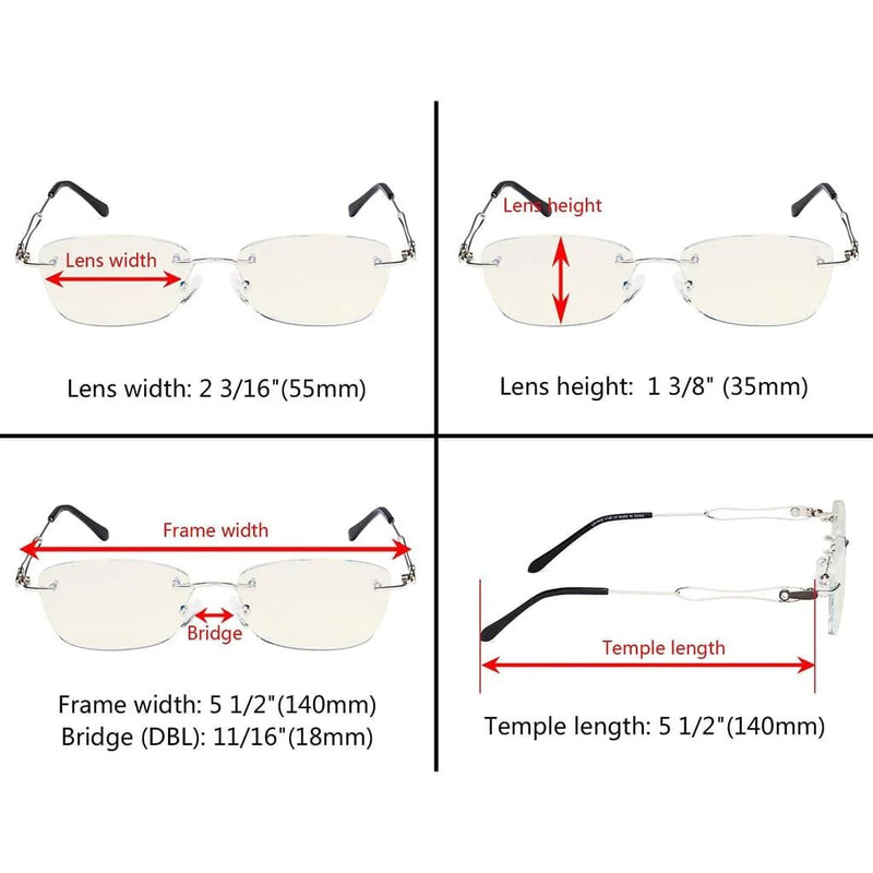 eyekeeper.com Stylish Rimless Blue Light Blocking Reading Glasses LX17018 Eyeglasses White Smoke Gunmetal / without magnification,Gunmetal / +0.50,Gunmetal / +0.75,Gunmetal / +1.00,Gunmetal / +1.25,Gunmetal / +1.50,Gunmetal / +1.75,Gunmetal / +2.00,Black / without magnification,Black / +0.50,Black / +0.75,Black / +1.00,Black / +1.25,Black / +1.50,Bla