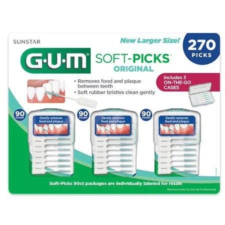 VIP Extensions GUM Original Soft-Picks with Travel Cases (3 Packs = 270 ct) Interdental Picks White Smoke