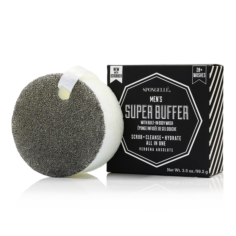 Spongellé 20+ Men's Super Buffer | Black Scrubber Body Wash Infused Buffer Black