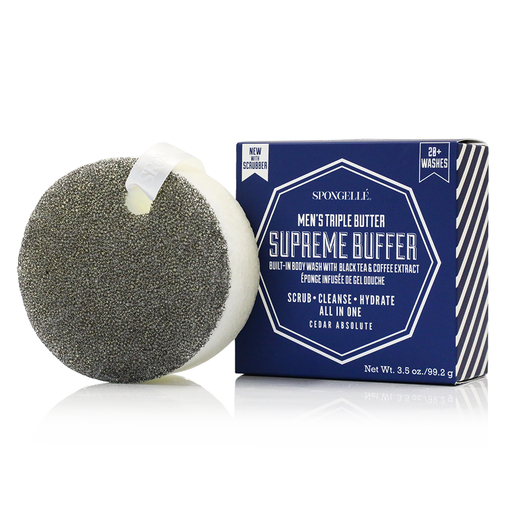 Spongellé 20+ Men's Supreme Buffer | Black Scrubber Body Wash Infused Buffer White Smoke