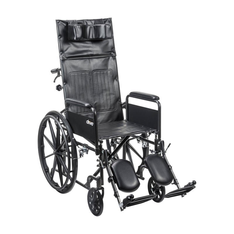 RIO Medical Supplies Silver Sport Full-Reclining Wheelchair, Full Arms, 16" Seat White Smoke