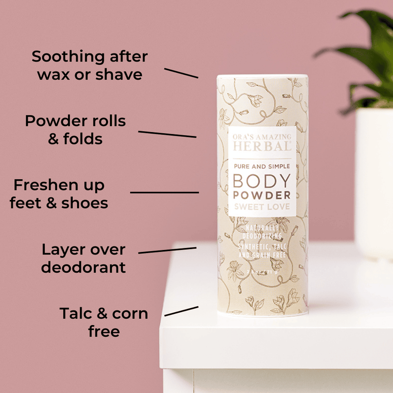 Ora's Amazing Herbal Talc Free Body Powder, Sweet Love Vanilla Body Powder Rosy Brown Full Size 2.5 oz,Travel 3 Pack (0.5 oz x 3)