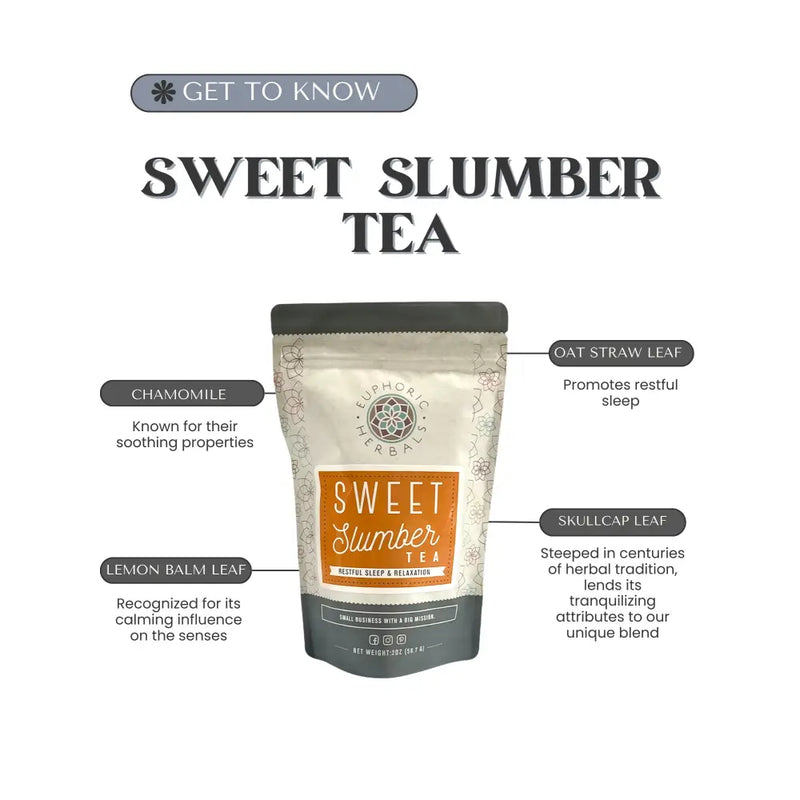 Euphoric Herbals Sweet Slumber Tea Herbal Tea White Smoke 30 Cup Servings,60 Cup Servings