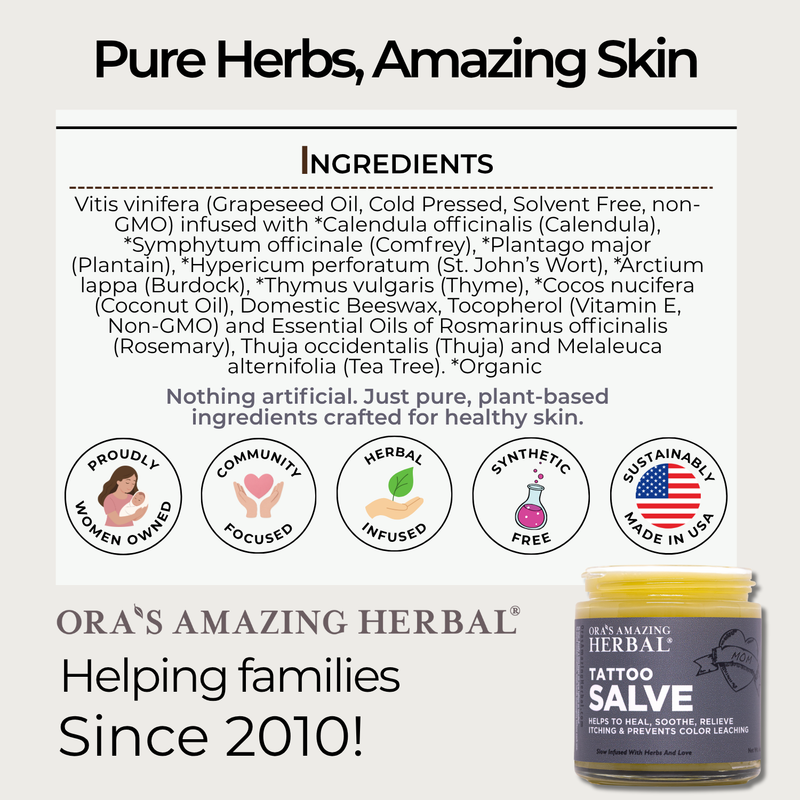 Ora's Amazing Herbal Tattoo Salve, Natural Tattoo Aftercare Health & Beauty Lavender Jar 4 oz,Jar 1 oz,1oz & 4oz