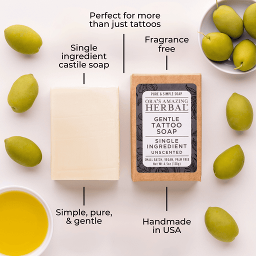 Ora's Amazing Herbal Tattoo Soap, Unscented Soap Light Gray Just The Soap Bar,With Organic Cotton Soap Saver Bag
