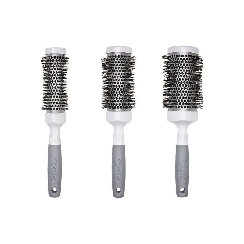 Creative Pro Hair Tools T-Curve Silver Nano Ionic Hair Brush Hair Brush White Smoke Set of all three sizes