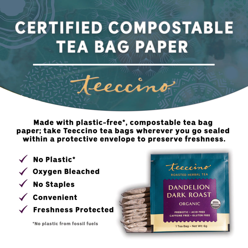 Teeccino Dandelion Dark Roast Roasted Herbal Tea Herbal Tea White Smoke 25 tea bags,10 tea bags,50 tagless eco-friendly tea bags