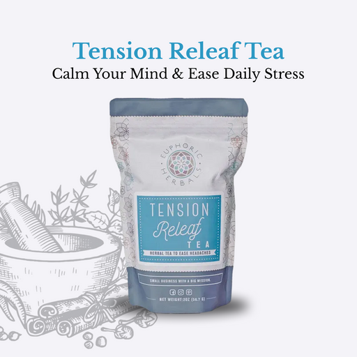 Euphoric Herbals Tension Releaf Tea Herbal Tea White Smoke 60 Cup Servings,30 Cup Servings