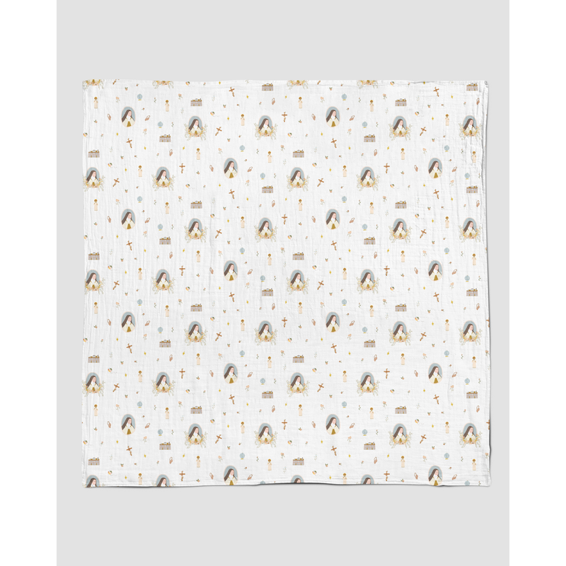 Be A Heart St. Therese of Lisieux Muslin Swaddle Baby Blanket Swaddle Lavender