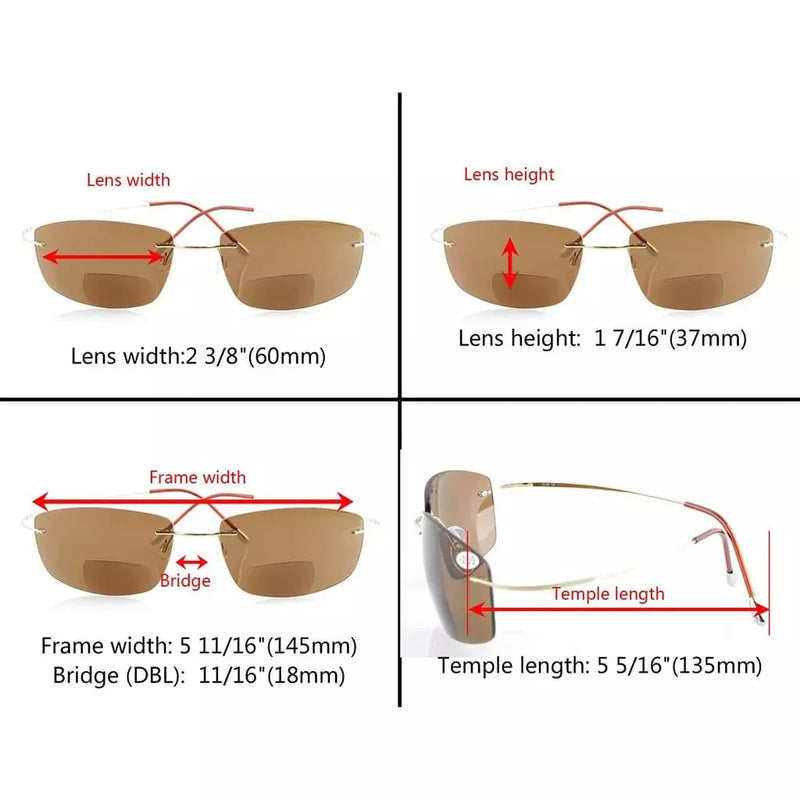 eyekeeper.com Titanium Rimless Polycarbonate Bifocal Sunglasses PCSG1504 Sunglasses White Smoke Brown Lens / +1.50,Brown Lens / +2.00,Brown Lens / +2.50,Grey Lens / +1.50