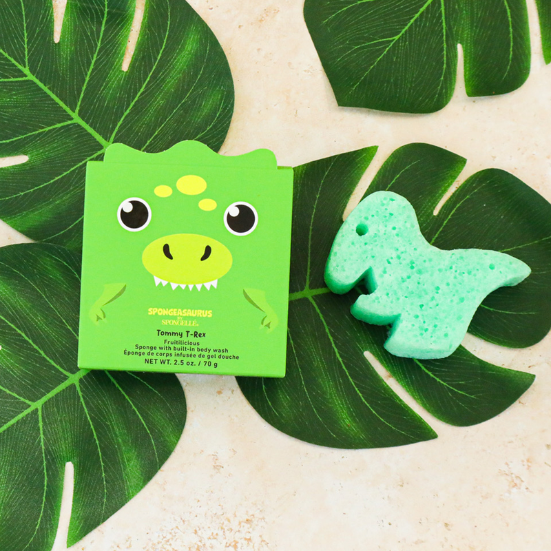 Spongellé Tommy T-Rex | Spongeasaurus Dinosaur Buffer Body Wash Infused Buffer Dark Olive Green