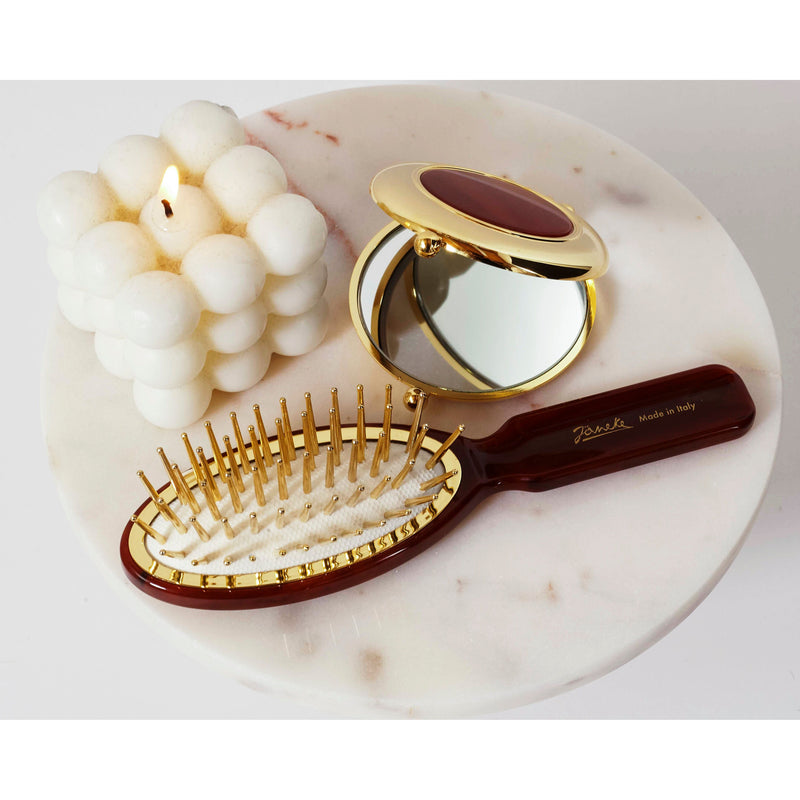 KOH-I-NOOR Beauty USA Janeke Gold Compact Handbag Mirror – Double-Sided Tortoiseshell Purse Mirror Mirror Light Gray