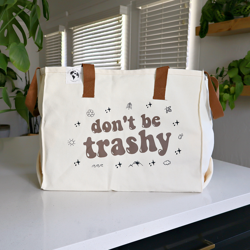 Love of Earth Co. “Don’t be trashy” XL Tote Bag Light Gray