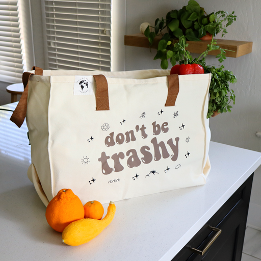 Love of Earth Co. “Don’t be trashy” XL Tote Bag Antique White