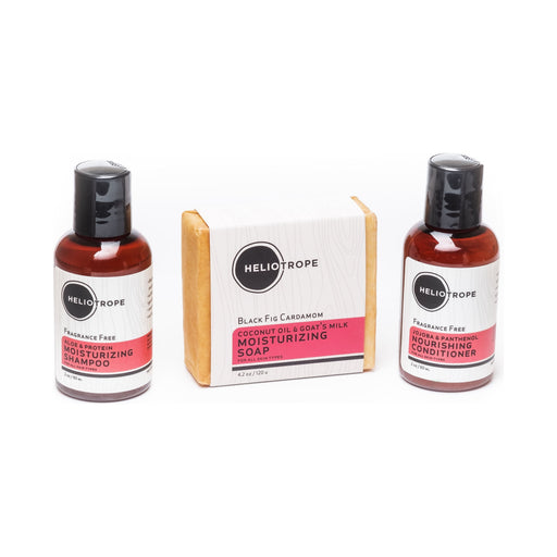 Heliotrope San Francisco Hair Care Travel Sampler Box / Kit Antique White Honey Amber,Lavender Sage,Neroli Jasmine,Sandalwood Bergamot,Fragrance Free