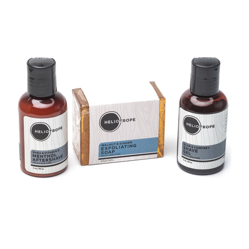 Heliotrope San Francisco Shaving Travel Sampler Box / Kit Light Gray