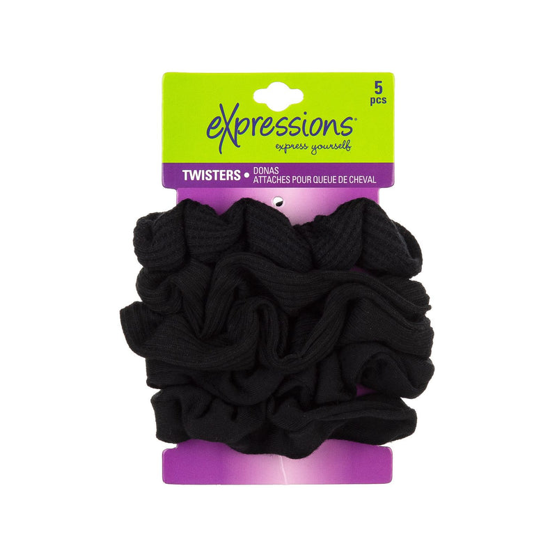 Terry Twister Scrunchies - Black, 5 Pack