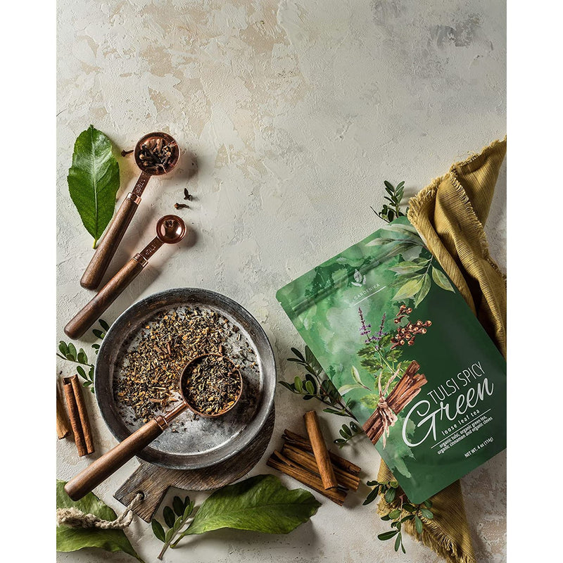Gardenika Shop Tulsi Spicy Chai Tea, Energy & Focus - Green Tea - Organic & Kosher Loose Leaf Tea Dark Gray