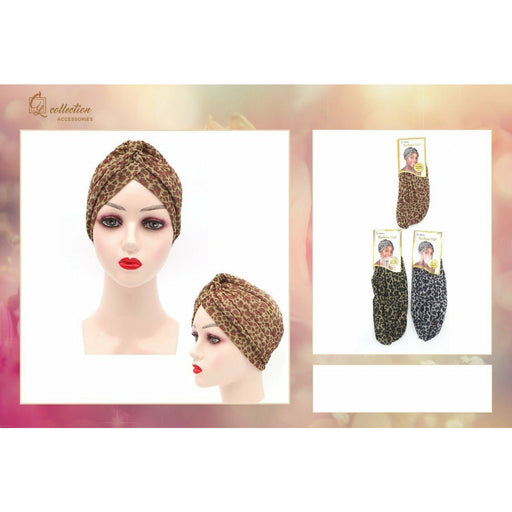 VIP Extensions Turban Hat Hair Accessories White Smoke Gold & Pink Cheetah Print,Gold & Blue Cheetah Print,Silver & Purple Cheetah Print
