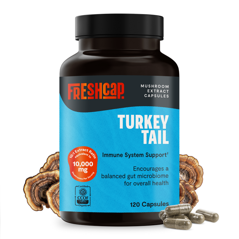 FreshCap Mushrooms Organic Turkey Tail Mushroom Capsules Capsules Black 120 Capsules