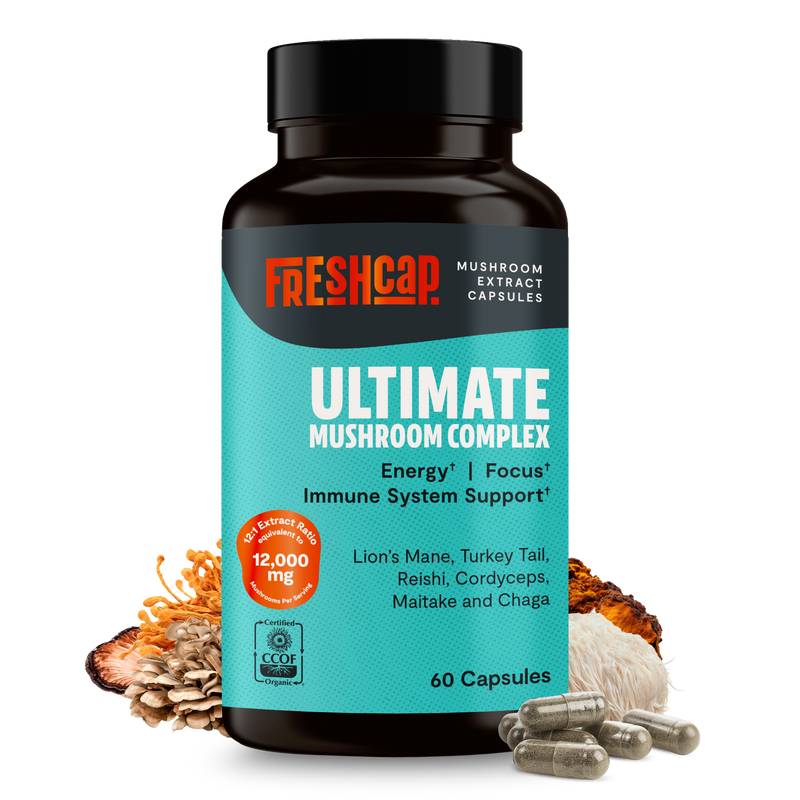 FreshCap Mushrooms Organic Mushroom Complex Supplement Capsules Capsules Black 60 Capsules