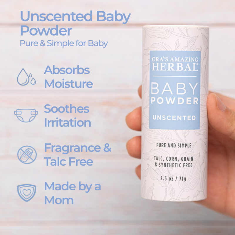 Ora's Amazing Herbal Talc Free Baby Powder, Unscented, Corn Free Lavender Full Size 2.5 oz,Travel 3 Pack (0.5 oz x 3)