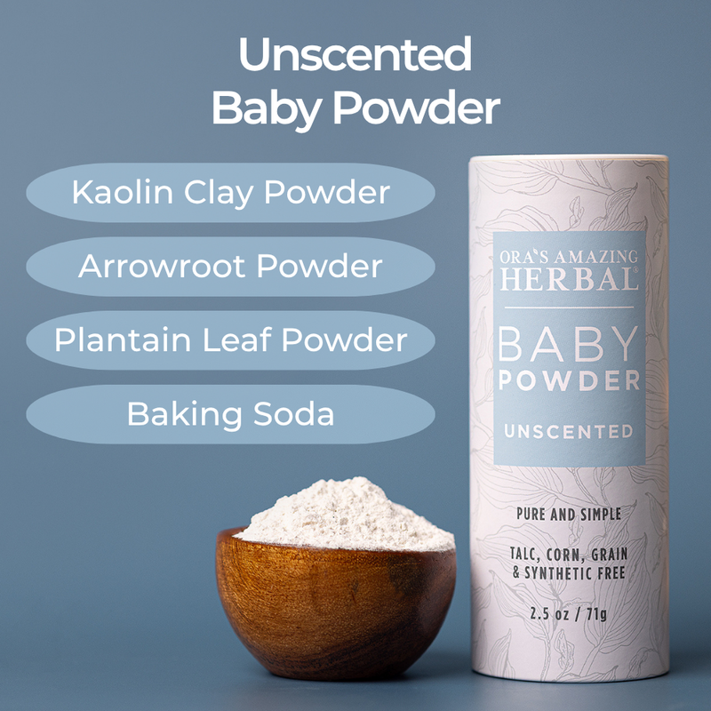 Ora's Amazing Herbal Talc Free Baby Powder, Unscented, Corn Free Slate Gray Full Size 2.5 oz,Travel 3 Pack (0.5 oz x 3)