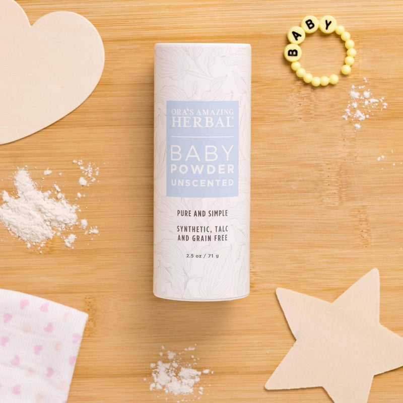 Ora's Amazing Herbal Talc Free Baby Powder, Unscented, Corn Free Tan Full Size 2.5 oz