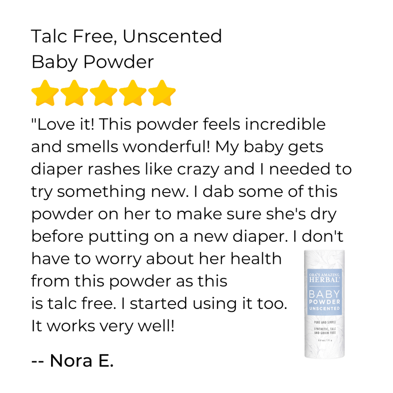 Ora's Amazing Herbal Talc Free Baby Powder, Unscented, Corn Free White Smoke Full Size 2.5 oz,Travel 3 Pack (0.5 oz x 3)