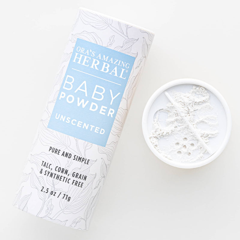 Ora's Amazing Herbal Talc Free Baby Powder, Unscented, Corn Free White Smoke Full Size 2.5 oz,Travel 3 Pack (0.5 oz x 3)