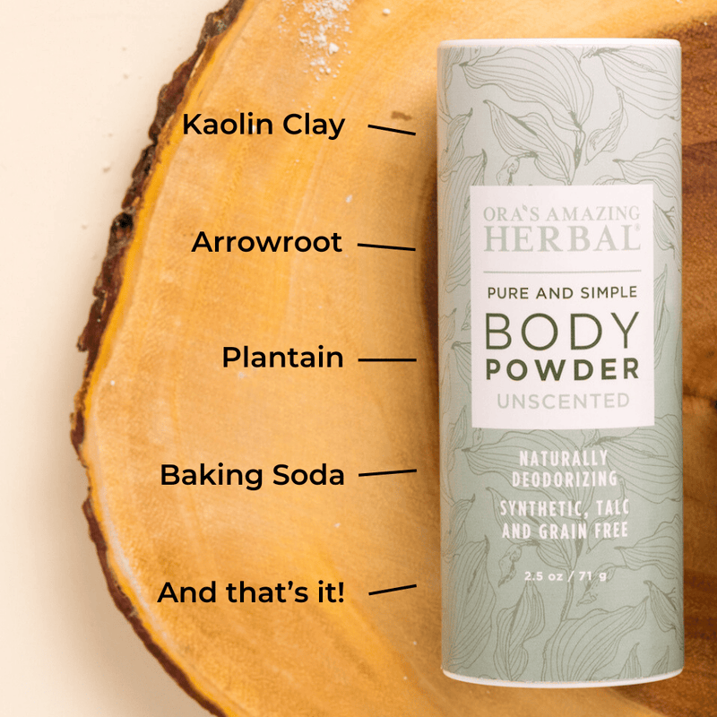 Ora's Amazing Herbal Talc Free Body Powder, Unscented Body Powder Tan