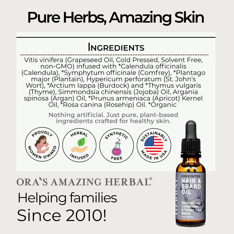 Ora's Amazing Herbal Unscented, Beard and Hair Oil White Smoke
