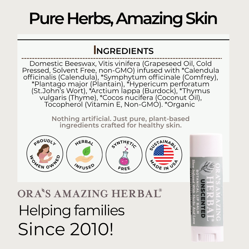 Ora's Amazing Herbal Natural Unscented Lip Balm, Fragrance Free Lip Balm Face Care White Smoke