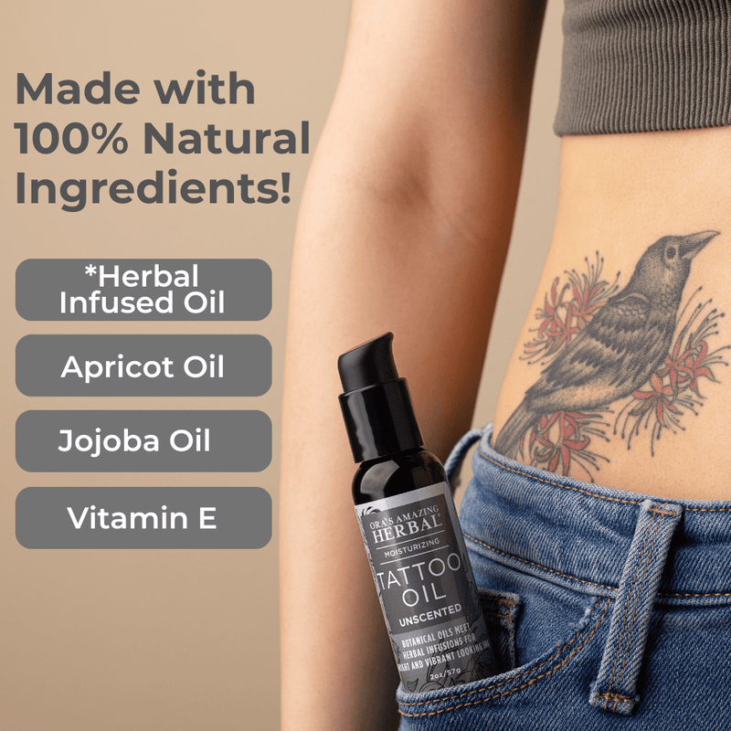 Ora's Amazing Herbal Tattoo Oil, Natural Tattoo Aftercare Tan 2 oz
