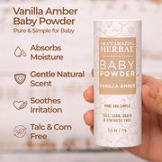 Ora's Amazing Herbal Talc Free Baby Powder, Real Vanilla Amber Light Gray Full Size 2.5 oz,Travel 2 Pack (0.5 oz x 2)