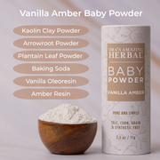 Ora's Amazing Herbal Talc Free Baby Powder, Real Vanilla Amber Gray Full Size 2.5 oz,Travel 2 Pack (0.5 oz x 2)