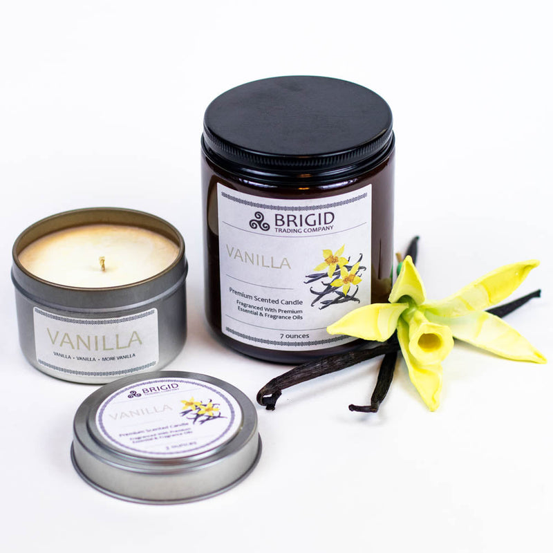 Brigid Trading Company Vanilla Soy Wax Candle - French, Tahitian, and Madagascar Vanillas Premium Scented Candle White Smoke 7oz jar,3oz tin