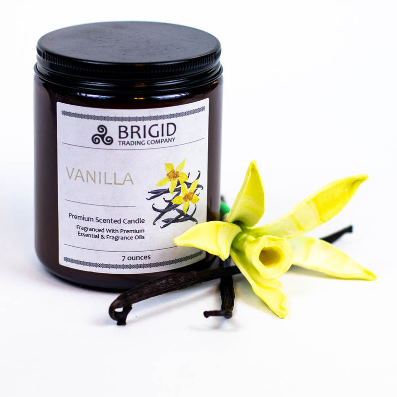 Brigid Trading Company Vanilla Soy Wax Candle - French, Tahitian, and Madagascar Vanillas Premium Scented Candle White Smoke 7oz jar