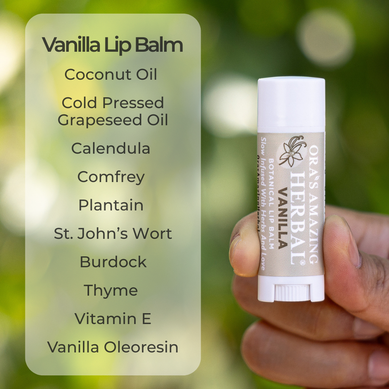 Ora's Amazing Herbal Natural Lip Balm, Herbal Infused, Vanilla Dark Sea Green
