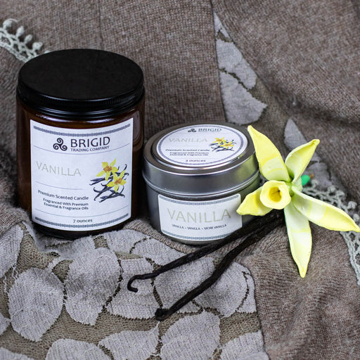 Brigid Trading Company Vanilla Soy Wax Candle - French, Tahitian, and Madagascar Vanillas Premium Scented Candle Dim Gray 7oz jar,3oz tin