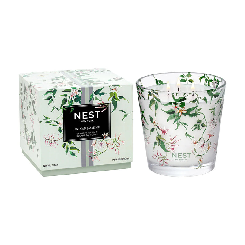 Nava Beauty Nest New York Indian Jasmine Candle White Smoke 3-Wick 21.2 OZ(Decorative Candle)