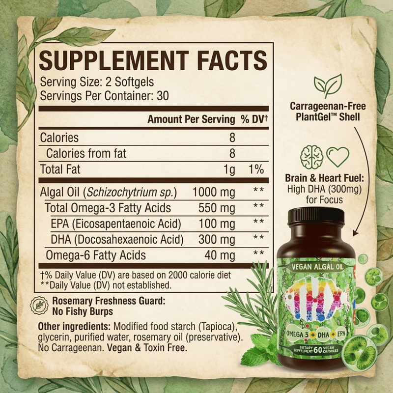 Hippie Farms Vegan Omega 3 Supplement with DHA & EPA - Next Gen Omega 3 Supplement Vitamins & Supplements Gray