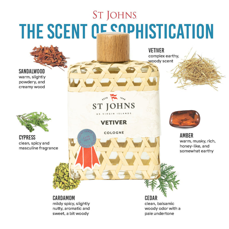 St Johns Fragrance Co LLC™ Vetiver Cologne Cologne Beige 4 oz - Spray - $65,8 oz - Splash - $85