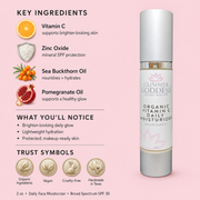 Glimmer Goddess® Organic Skin Care Organic Vitamin C Daily Moisturizer SPF 30 – Brightening Formula Moisturizers Misty Rose 2 oz. JAR,2 oz. Airless Bottle - SUMMER VERSION