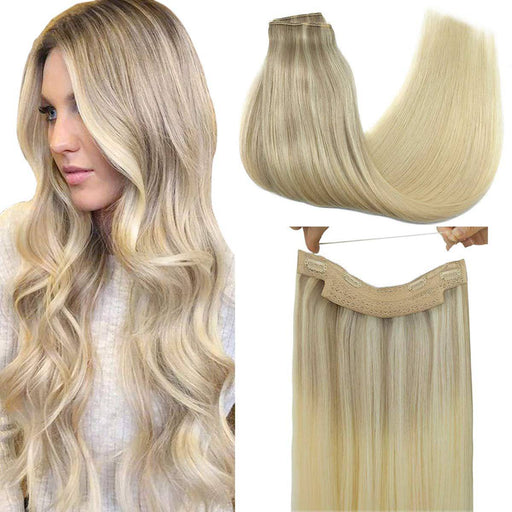 VIP Extensions VIP BandX Halo / Silky Straight 18" with Clip Hair Extension White Smoke 1 Jet Black,1B Off Black,2 Dark Brown,4 Medium Brown,6 Light Brown,8 Ash Brown,10,16,22,24,27,30 Light Auburn,35,613 Bleach Blonde,18/22 Ash Blonde Highlight  Blonde,22/33D,27/613 Honey Blonde Highlight Bleach Blonde,26,130,33,350,P4/27 Chocolate Brown to